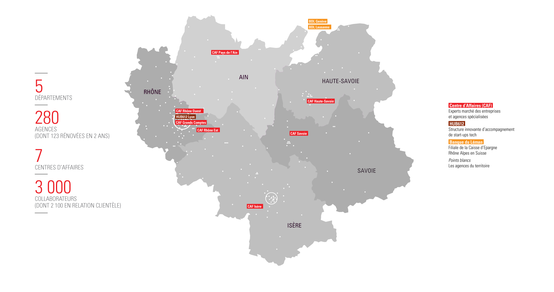 carte de l'implantation régionale de la caisse d'épargne Rhône Alpes